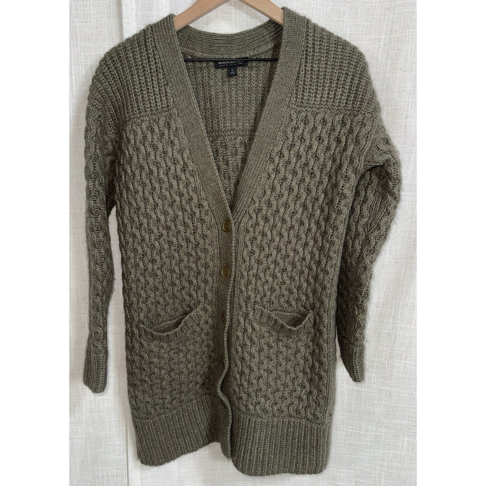 BANANA‎ REPUBLIC Olive Cable Women's S Wool Alpaca Italian Cardigan Sweater Knit